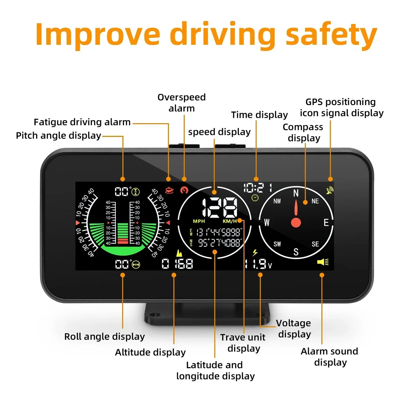 M60 Digital Speed Slope Meter GPS Speedometer & Compass Black